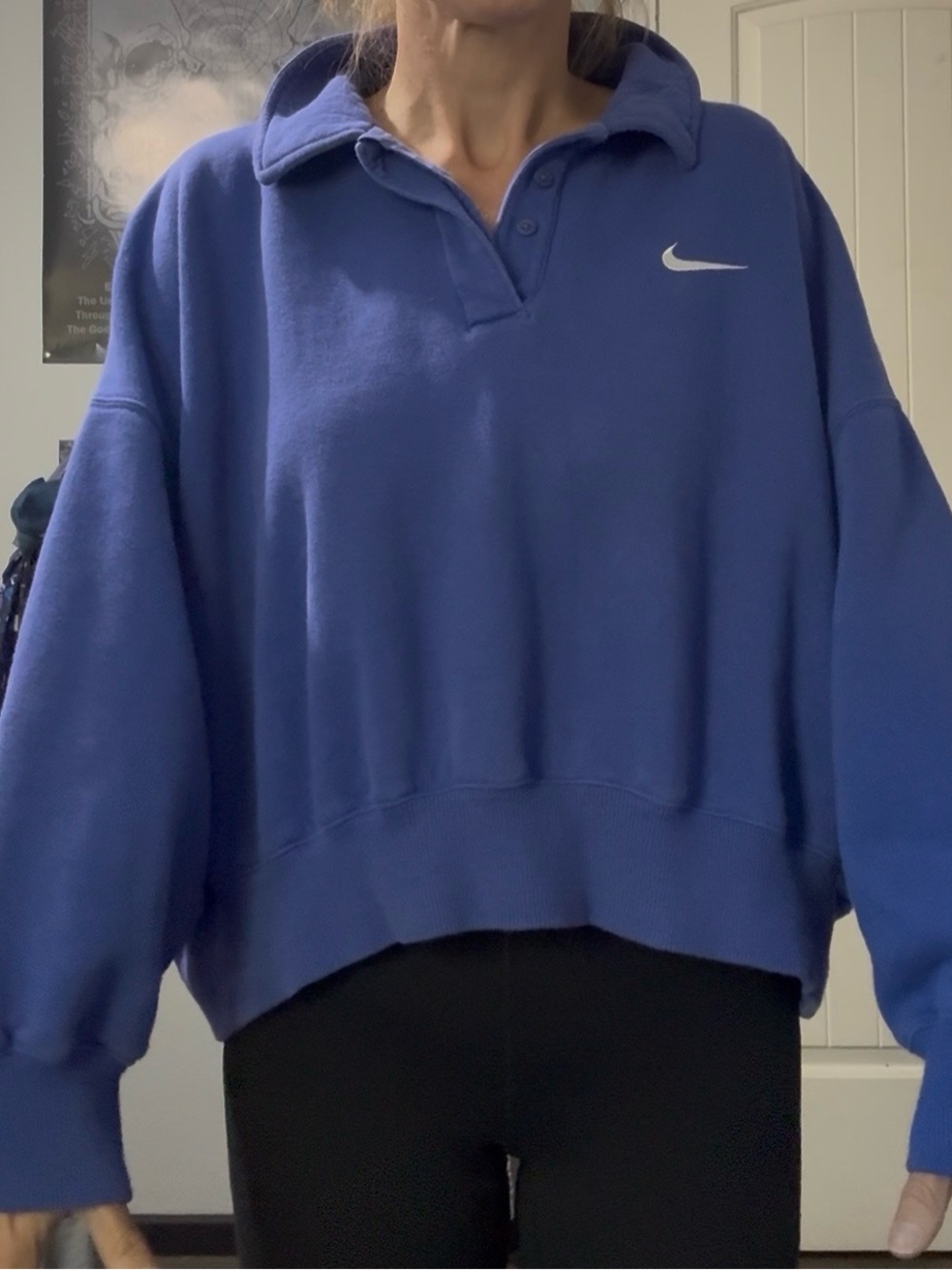 Nike Women's Royal Blue Polo-Style Cropped Sweatshirt